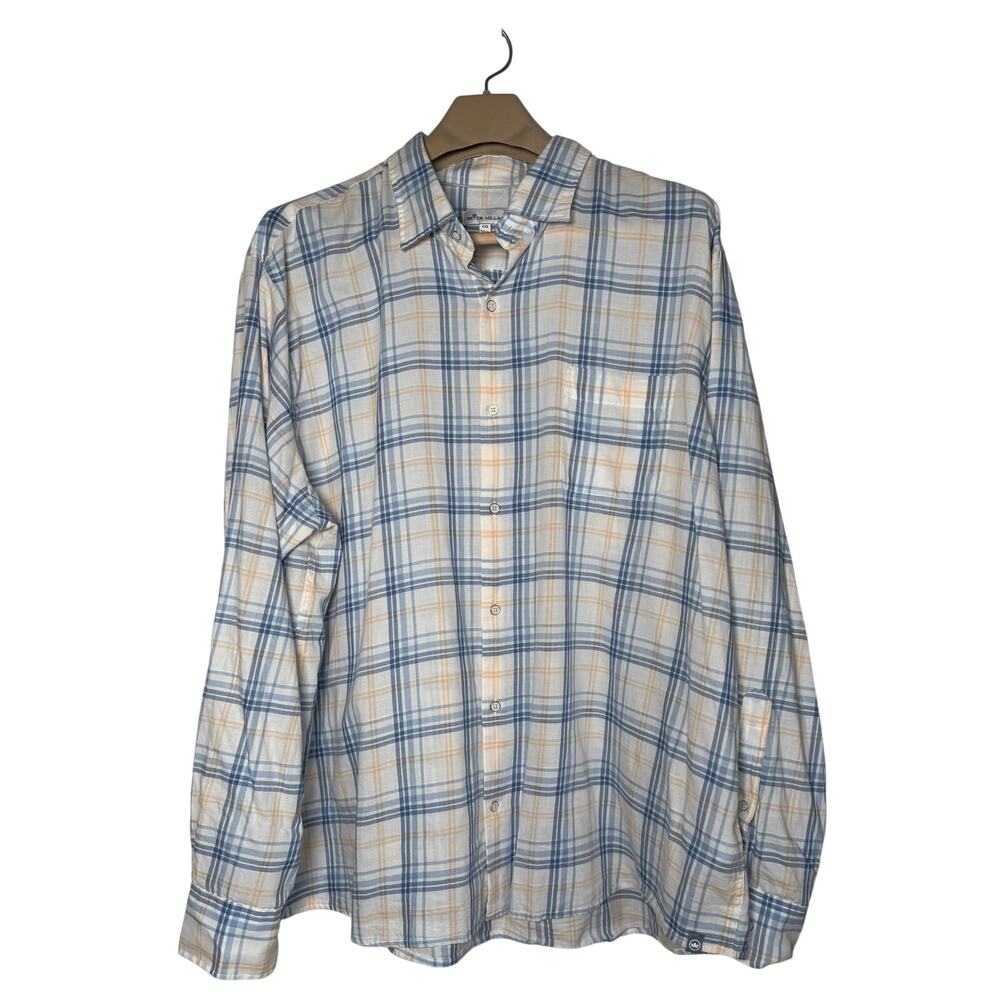 Peter Millar Light Blue Yellow Button Up Shirt Mens XXL 100% Cotton Long Sleeve